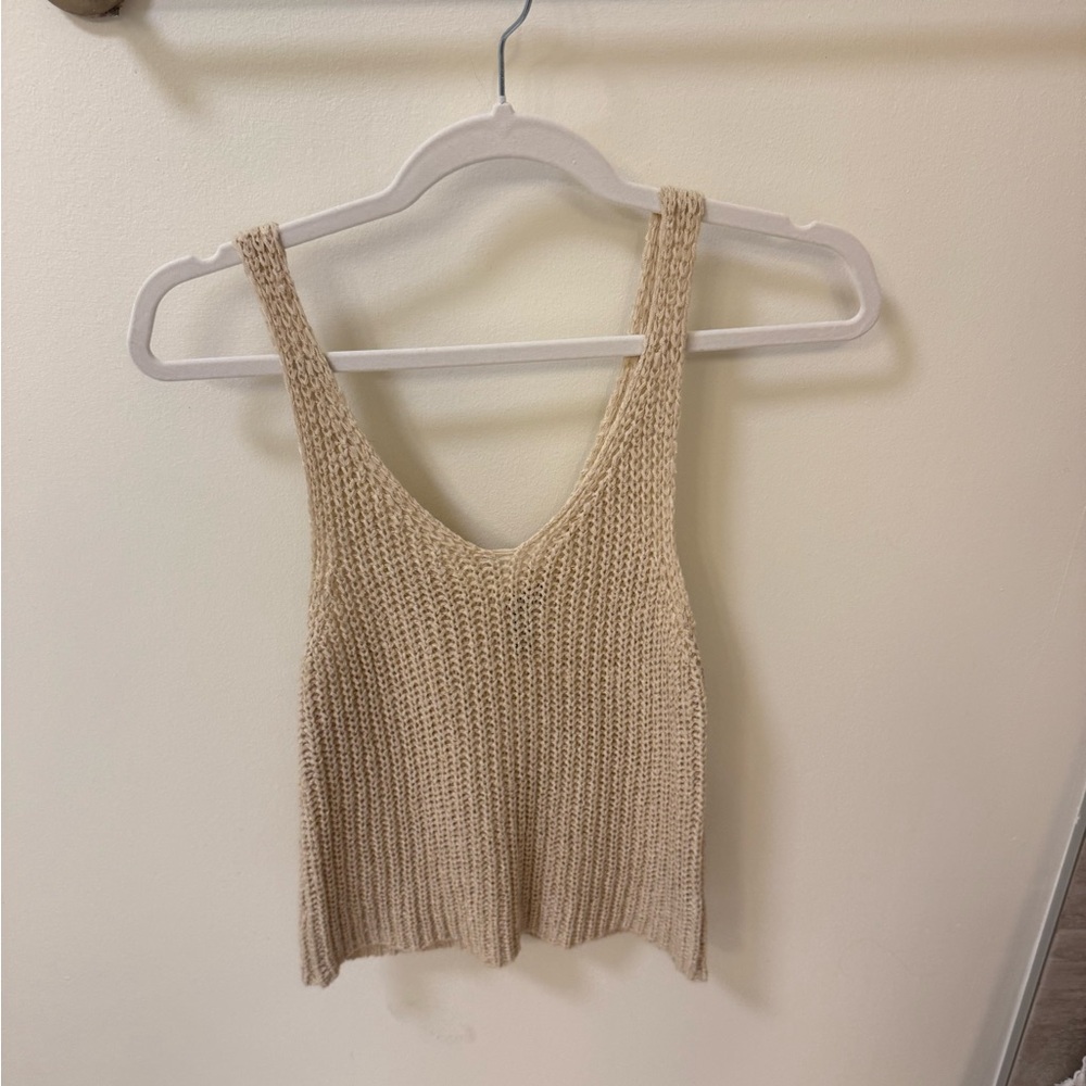 Francesca's Collections Tan Ribbed Crop Tank Top